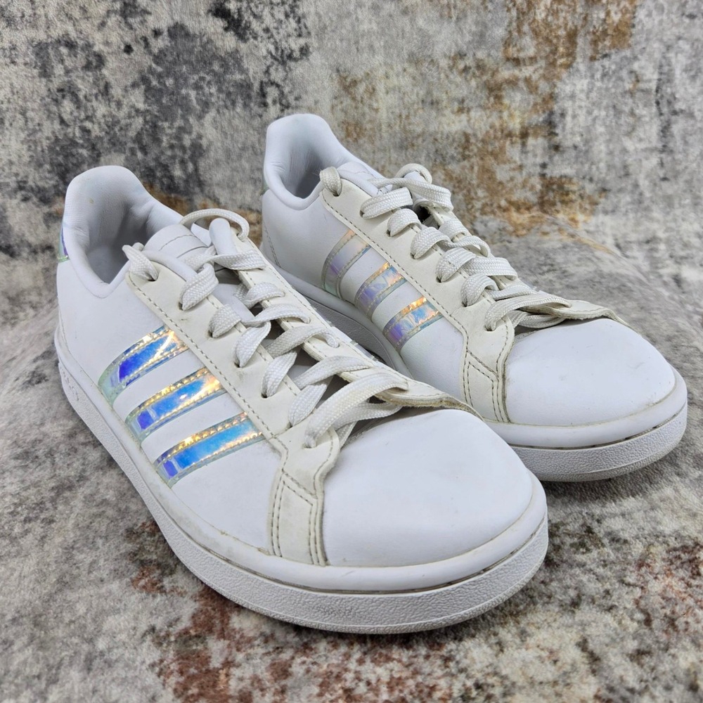 Adidas Grand Court Shoes Womens 6 White Iridescent Holographic Sneakers EE9689